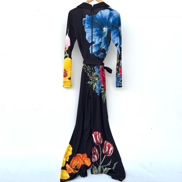 Alice + Olivia Melina Wide Leg Jumpsuit Long Sleeve Black Floral Size 6 - Picture 5 of 13